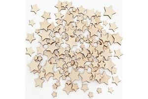 KONAMO 200 Pcs Star Embellishment Wooden Star Table Scatter Craft Wood Star Slices for Wedding Party Scrapbook DIY Decoration