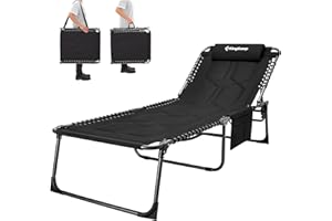 KingCamp XL Bain de Soleil en Coton épais 5 Positions Réglable Chaise Longue Inclinable Pliable avec Oreiller Rembourré Charge Max 200kg Lit de Camping Pliant pour Patio Jardin Plage Pêche 200x68x38cm