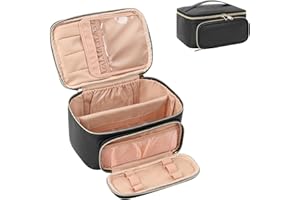 RELAVEL Make-up-Tasche, Tragbare Kosmetische Tasche, Reise-Make-up-Fall-Organisator der großen Kapazität, Schwarz für Frauen-Toilettentasche für Mädchen, die mit Griff und Teiler Reisen (B-schwarz)