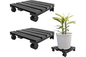 JNGLGO 2er WPC Pflanzenroller Eckig Rollbrett Pflanzen Blumenroller für Außen- und Innenbereich, Blumentopf Untersetzer mit Rollen inkl. 2 Feststeller, Tragkraft 100 kg, 30 x 30 cm, Anthrazit
