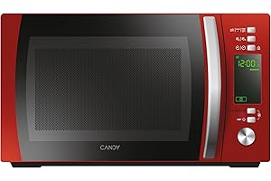 Candy CookinApp CMXG20DR, Microondas con grill, 20L, Digital, App simply-Fi, 5 niveles potencia, 40 programas automáticos, Plato giratorio 25,5cm, Express Cooking, 700W/1000W, Rojo