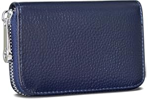 GADIEMKENSD Credit Card Holder RFID Blocking Genuine Leather Mini Credit Card Wallet Purse with Zipper Womens Small id Compact Slim Blocked Zip Accordion Wallets Case Dark Blue