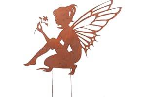 UNUS RM Design Pique de Jardin, Déco extérieure en métal rouillé, Figurine décorative, Elfe Assis sur bâton, 60x46cm (Grand)