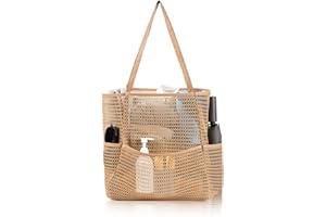 Tibroni Strandtasche xxl mit Reißverschluss Shopper Damen Groß Mesh Badetasche Familie Faltbar Beach Tote Bag Shopper Netztasche Schwimmtasche