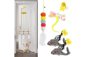 Roinaid Pack of 4 Cat Toy Door Frame, Cat Toy Self-Activity Cat Toy Mouse, Elasticity Cat Toy, Hanging Door Frame, Plush Toy for Small Large Cats