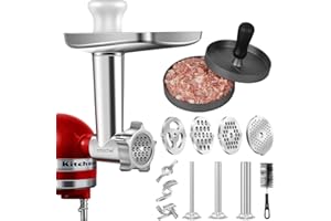 ‎AMZCHEF AMZCHEF Fleischwolf Zubehör - Kompatibel mit KitchenAid Standmixern - Enthält 3 Wurstfüller, 4 Mahlscheiben, 2 Klingen und 1 Burgerpresse (Ohne Maschine, Nur Zubehör)