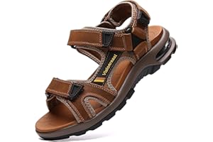 visionreast Męskie skórzane sandały, plażowe, turystyczne, letnie, wygodne, trekkingowe, sportowe, z zapięciem na rzepy, na plażę, zamknięte sandały