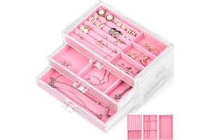 rokrist Schmuckkästchen aus Acryl mit 3 Schubladen, Samt-Futter und Griffen - Schmuckschatulle für Mädchen und Frauen - Ideal für Ohrringe, Ringe, Halsketten, Armbänder