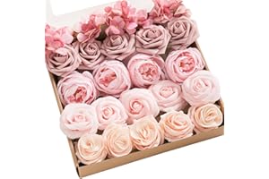 Ling's moment Artificial Flowers Fake Silk Hydrangea Foam Roses Faux Gardenia Combo for DIY Wedding Bouquets Centerpieces, Pink & Blush, Pack of 24