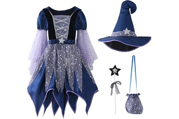 Luadnysin Disfraz Halloween para Niñas Bruja, Conjunto de Cosplay Infantil para Fiestas de Disfraces y Actuaciones,100-160