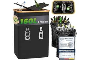 MidingChai 160L Groß Pfandflaschen Sammelbehälter 2 Fächer, Pet Flaschen Sammelbehälter mit Deckel, Leergut & Altglas Aufbewahrung, Küche Pfandflaschen Tasche, Schwarz