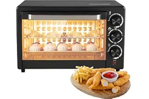 OAMGER Forno elettrico 22L, Mini Forno elettrico con finestra di visualizzazione, con 1 griglia e 1 vassoio, termostato regolabile fino a 250° C, Girarrosto, Timer 120 min, Piccolo forno per pizza (22L)