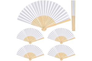 AILVOR Wedding Fans, 6 Pcs Hand Fan Folding, Handheld Fan Folding for Women, Paper Folded Fan for Party Favor, Wall Decoration, Dancing, DIY Wedding Gift (White)