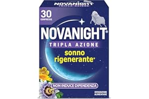 Novanight Tripla Azione Melatonina per Dormire, Integratori per Dormire, Disturbi del Sonno - Senza Glutine, con Melatonina, Escolzia, Passiflora, Melissa, Non Induce Dipendenza (30 Compresse)