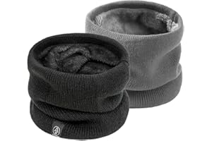 SEFIRST 2 Pièces Tour de Cou pour Femme et Homme, Polaire Cache Cou, Gaiter Masque Cagoule Cache-Cou Hiver écharpe Coupe-Vent Ski Élastique Épais Snood pour Moto Ski Marche Course Voyage, Noir et Gris