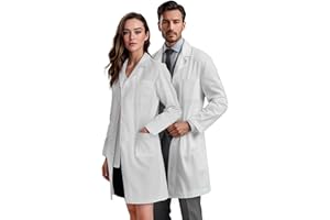 Teddy Uniforms Unisex fartuch laboratoryjny dla kobiet i mężczyzn – regularne dopasowanie, zapięcie na zatrzask, wiele kieszeni, biały