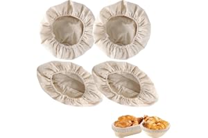 DBALL 4 Piezas Cesta Fermentacion Pan Forro Set Banetones para Pan Lino Forro de Tela para Canasta Ovalos y Círculos para Probar Pan Masa Principiantes Amantes de La Repostería (25 cm)