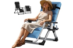 Obqer Folding Zero Gravity Chair, 200KG Heavy Duty Sun Lounger, Adjustable Garden Recliner with Cushion and Side Holder, Extra Wide, No Assembly Required, Sun Loungers for Garden Terrace Pool Room