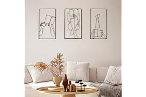 Ethlomoer 3 Pieces Metal Wall Art Single Line Drawing Abstract Woman Wall Art, Minimalist Wall Decor Home Hanging Wall Art Decor for Bedroom Bathroom Living Room Kitchen Dining Room