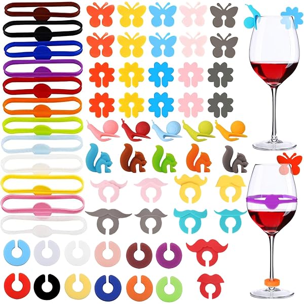 Marqueurs De Verre Volumoon - 24 Pièces Silicone - Pour Vin, Cocktail - Décoration Fête - Motifs Fun