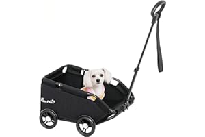 PawHut Mini Dog Stroller, Foldable Cat Wagon Cart with 4 Wheels, Pull Handle, Safety Rope, Storage Bag, Mat, Pet Pram Carriage for Small Dogs and Cats Travelling