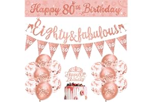Womens 80th Birthday Decorations Rose Gold 80th Rose Gold Birthday Decorations Women Happy by RichMoho