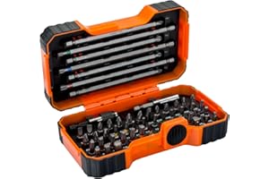 Bahco 59/S54BC 54 Pcs Bit Set for Slotted, Phillips, Pozidriv, Hexagonal, Robertson and Coloured TORX,TORX Tamper, Head Screws