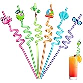 Ulife Mall Reusable Drinking Straws, Plastic Straws Novelty Hawaiian Decor Straw Beach Pool Seashell Flamingo Curly Summer Pa