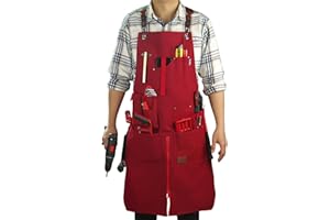 Stenffy Work Apron, Canvas, Adjustable Weight, Tool Aprons with Multiple Pockets, Adjustable Zipper, Metal Ring, Tape Measure Clip for Men Women 27In*36In