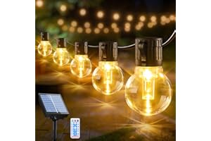 LAITENY Guirlande Solaire Exterieur Lumineuse Led - 15M Guirlandes Guinguette Solaires Lumiere Extérieur avec Télécommande 20 Ampoules 8 Modes IP44 Étanche pour Jardin Terrasse Balcon Mariage Décoration