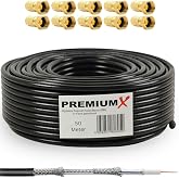 Premium X 50m Coaxial Cable BASIC Black 135dB 4 Times Shielded CCS Satellite TV Antenna Coaxial Cable 10x F Plug