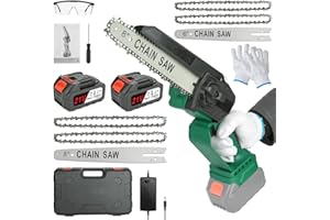 YKGUTILU Motosega a batteria, motosega a batteria da 8 pollici, 6 pollici, con motore senza spazzole, motosega elettrica a mano portatile, per rami di alberi, cortili, casa e giardino (verde)