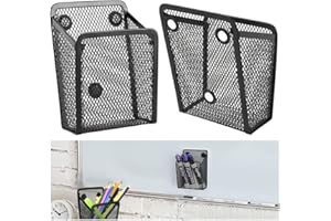 SCHYIDA 2 PCS Porte Stylo Magnétique, Multi-usages Paniers de Rangement en Maille Métal Pot à Crayon Avec Aimanté Forts Pour Réfrigérateur, Accessoires Casier, Organisateur Fournitures Bureau (Noir)