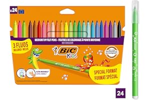 ‎BIC BIC Kids Filzstifte Set Kid Couleur, Fasermaler zum Malen in 24 auswaschbaren Farben, inkl. Neonfarben, im Karton Etui, ab 5 Jahre