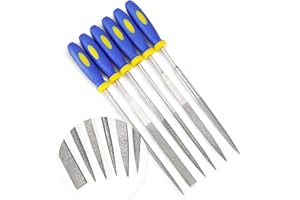 KALIM Diamant-Nadelfeilen-Set (6 Stück 140er-Präzisionsstahlfeile) Stahl aus gehärtetem legiertem Stahl - Mini-Nadelfeilen-Set Enthält flache, flache, quadratische, dreieckige, runde und halbrunde Feilen.