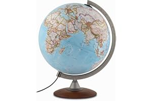 Tecnodidattica – National Geographic Explorer Classic Globe | Illuminated | Base in beech wood, acrylic meridian |Political and physical map by National Geographic | Text in English | 30cm Diameter