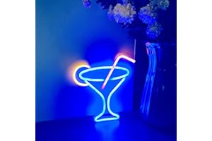 HFHungkeong Bar Cocktails Neon Sign,Led Wine Glass Neon Light Battery and USB Dual Powered Bar Neon Night Light Signs for Wall Decor,Cocktails Night Lamp for Bar, Club, Cocktail Bar, Restaurant, Shop