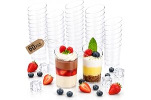 Forhandy 60 stycken dessertglas plast, 75 ml dessertkoppar | Hård plast dessertskålar med skedar, återanvändbara rektangulära