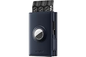 VULKIT Airtag portfel RFID męski portfel skórzany etui na karty z uchwytem Airtag, aluminiowy portfel typu pop-up, etui na karty kredytowe dla mężczyzn, z okienkiem na dowód osobisty i zapięciem