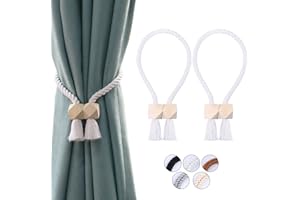 OCIOLI Paquete de 2 alzapaños magnéticos Fuertes para Cortinas para Exteriores, alzapaños de algodón Tejidos a Mano, alzapaños para Cortinas (Blanco, 2)