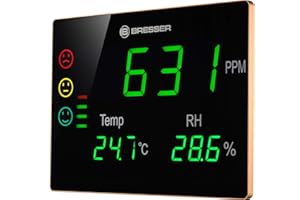 BRESSER Smile XXL 7004030 CO² Measuring Device with Large Display Showing the Current Concentration of Carbon Dioxide, Temperature and Humidity, Black, Single