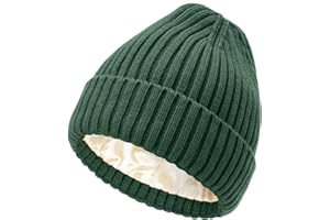 DRESHOW Czapki Damskie i Męskie z Satynową Podszewką Czapka Zimowa z Dzianiny z Jedwabistą Podszewką Czapka Unisex Miękka i Ciepła na Zimę Czapka z Daszkiem