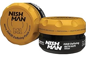 ‎NISHMAN NISHMAN M1 Haardefinierende Paste Wax - Matte Paste Argan 100g - Mattes Finish, Starker Halt, Verleiht Volumen & Textur - Perfekt für Kurzes bis Mittellanges Haar