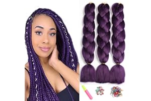 ‎SHOWJARLLY ShowJarlly Kanekalon Kunsthaar Haar, Kanekalon Haar Braids Extension, Ombre Jumbo Braid Haarverlängerung 24", Kanekalon Zöpfe Box Braid Haar Kunsthaar Haar Zum Einflechten Violett#