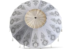 Atosa Strandschirm, Ø 180 bis 240 cm, aus Aluminium, Mandala-Design, LSF 50+, in den Farben Grau oder Weiß, weiß, 240 cm, Modell