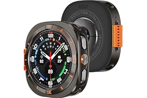Amizee Metal Case Compatible with Samsung Galaxy Watch Ultra/Ultra 2(2025) 47mm with Back Cover, Rugged Protective Bumper Cover for Galaxy Watch 7/8 Ultra, Graphite/Orange