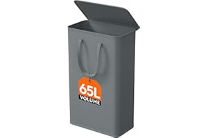 Lifewit 65L wąski kosz na pranie, z pokrywą, wąski składany schowek na ubrania z łatwymi do przenoszenia przedłużonymi uchwytami, wysokie kosze do pralni w sypialni, Szary