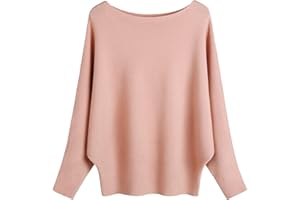 FULIER Boat Neck Batwing Sleeves Dolman Loose Knitted Sweaters and Pullovers Jumper Tops for Women One Size