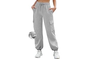 CMTOP Pantaloni Sportivi Donna Vita Alta Pantaloni Tuta a Gamba Larga Comodi Pantaloni della Tuta da Donna Lunghi Larghi Elastico Caviglia Pantaloni Cargo con Tasconi e Coulisse