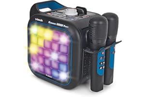 VTech - Karaoke Light Party Duo Disco Edition, Altavoz Potente, Karaoke Portátil con Bluetooth, 40W, Incluye 2 micrófonos inalámbricos, función Quitar Voz, Panel táctil, asa integrada, Versión ESP